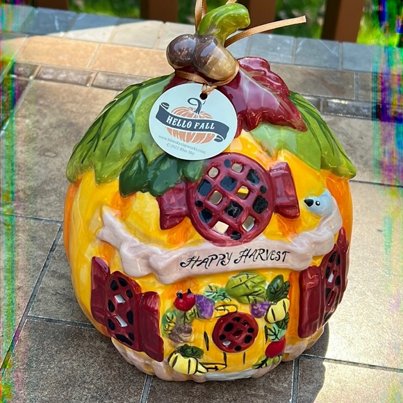 New Blue Sky Clayworks Ceramic HAPPY HARVEST Tea Light Decor Accent - Picture 1 of 6